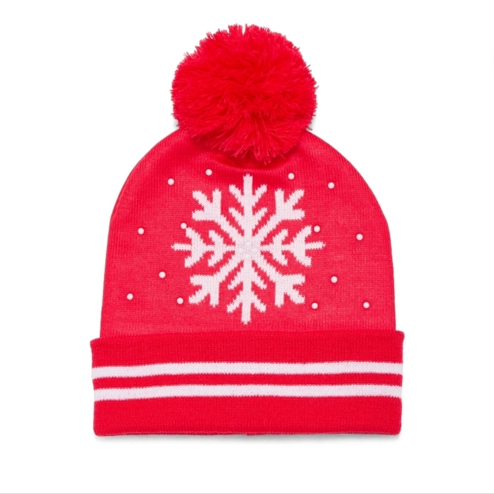Holiday Time Mens Beanie/Hat Red Snowflake New
